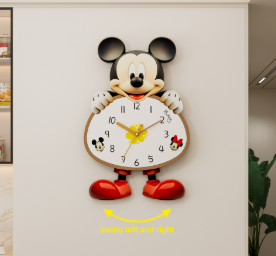 Mickey Mouse Pendulum Wall Clock – Creative Silent Quartz Cartoon Clock for Living Room