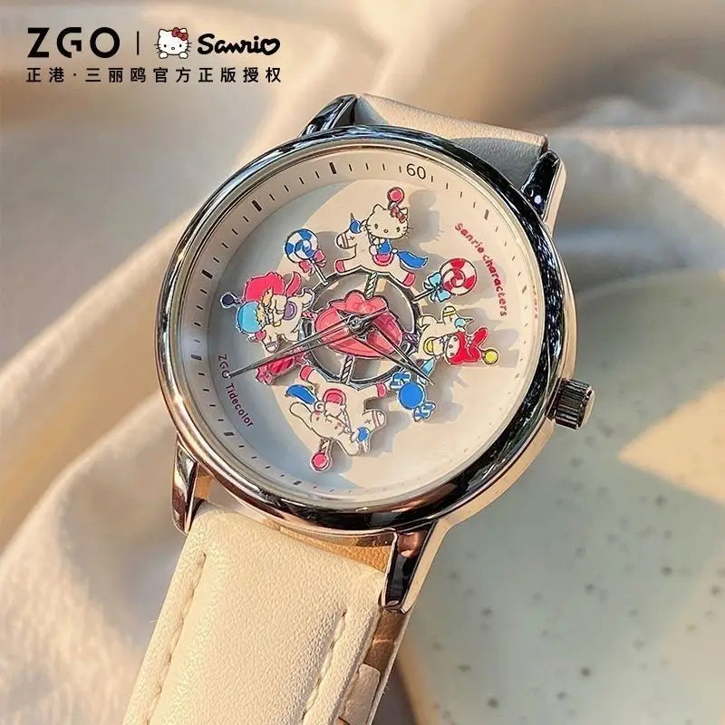 Anime Sanrio Hello Kitty Rotating Glow in The Dark Watch for Women Teen Girls Students Best Friends Birthday Gift Cartoon Cute