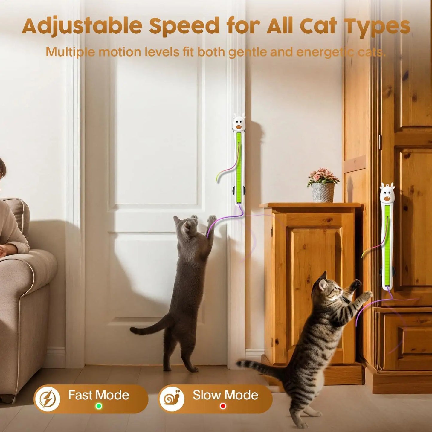 Electronic Cat Toys Wall Mounted Flying Rope Interactive Exercise Rechargeable Cat Enrichment Toys for Home Living Room Kitchen