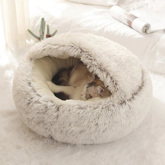 Soft Plush Pet Bed with Cover Round Cat Bed Pet Mattress Warm Cat Dog Sleeping Nest Cave for Small Dogs kitten