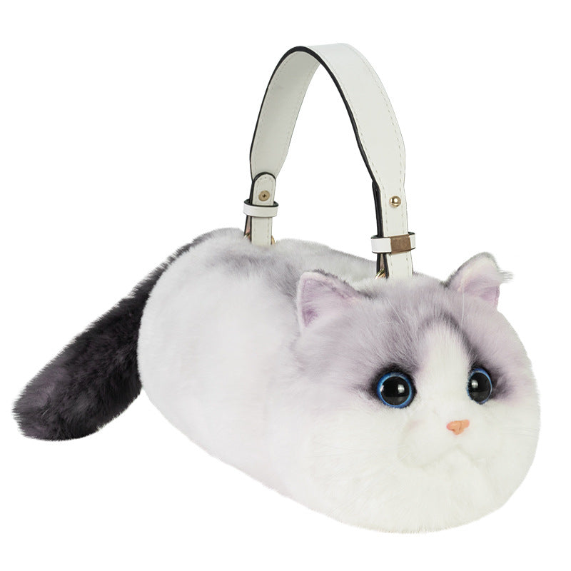 Simulation Cat Shoulder Bag – Realistic Plush Cat Crossbody Purse for Cat Lovers