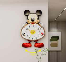Mickey Mouse Pendulum Wall Clock – Creative Silent Quartz Cartoon Clock for Living Room