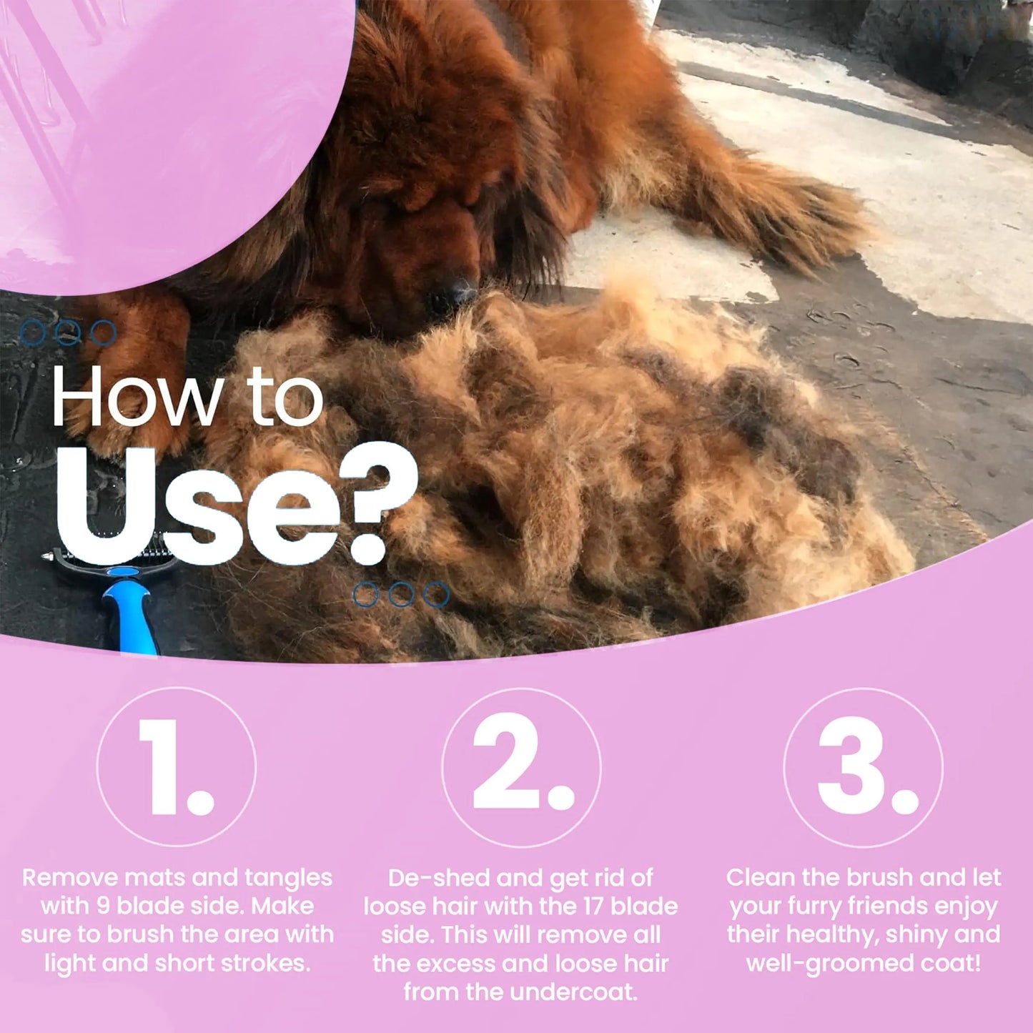 Pet Grooming Brush - Shedding Comb & Dematting Tool for Dogs & Cats, Extra Wide Undercoat Rake