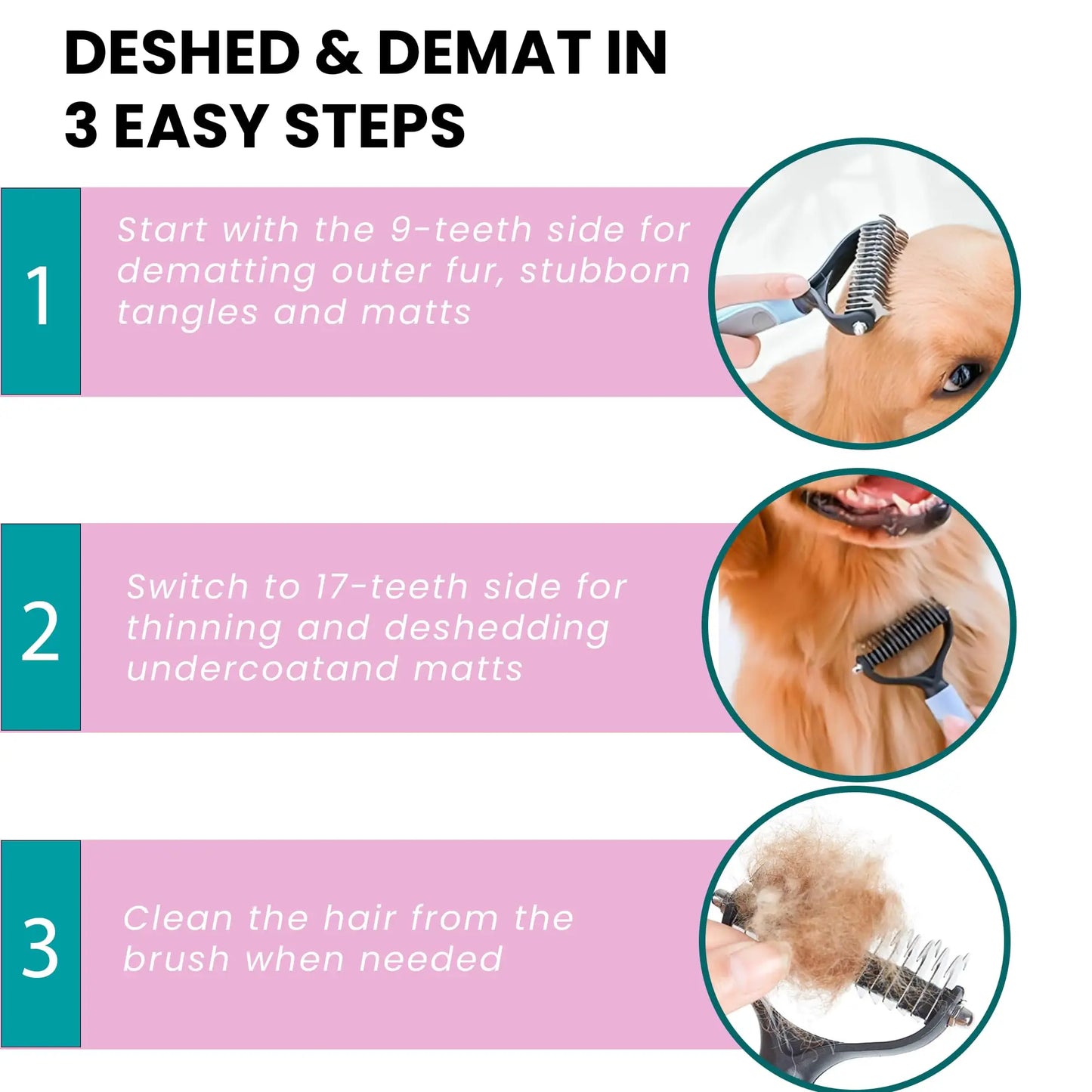 Pet Grooming Brush - Shedding Comb & Dematting Tool for Dogs & Cats, Extra Wide Undercoat Rake