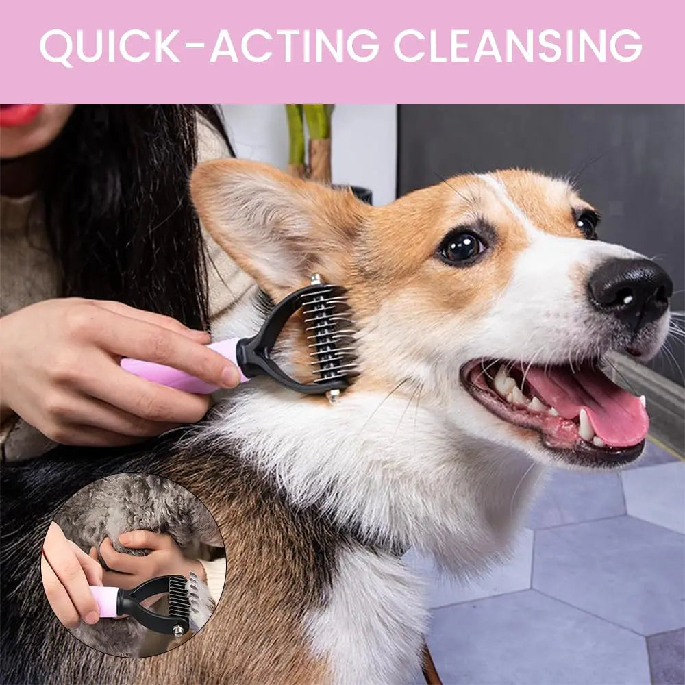 Pet Grooming Brush - Shedding Comb & Dematting Tool for Dogs & Cats, Extra Wide Undercoat Rake