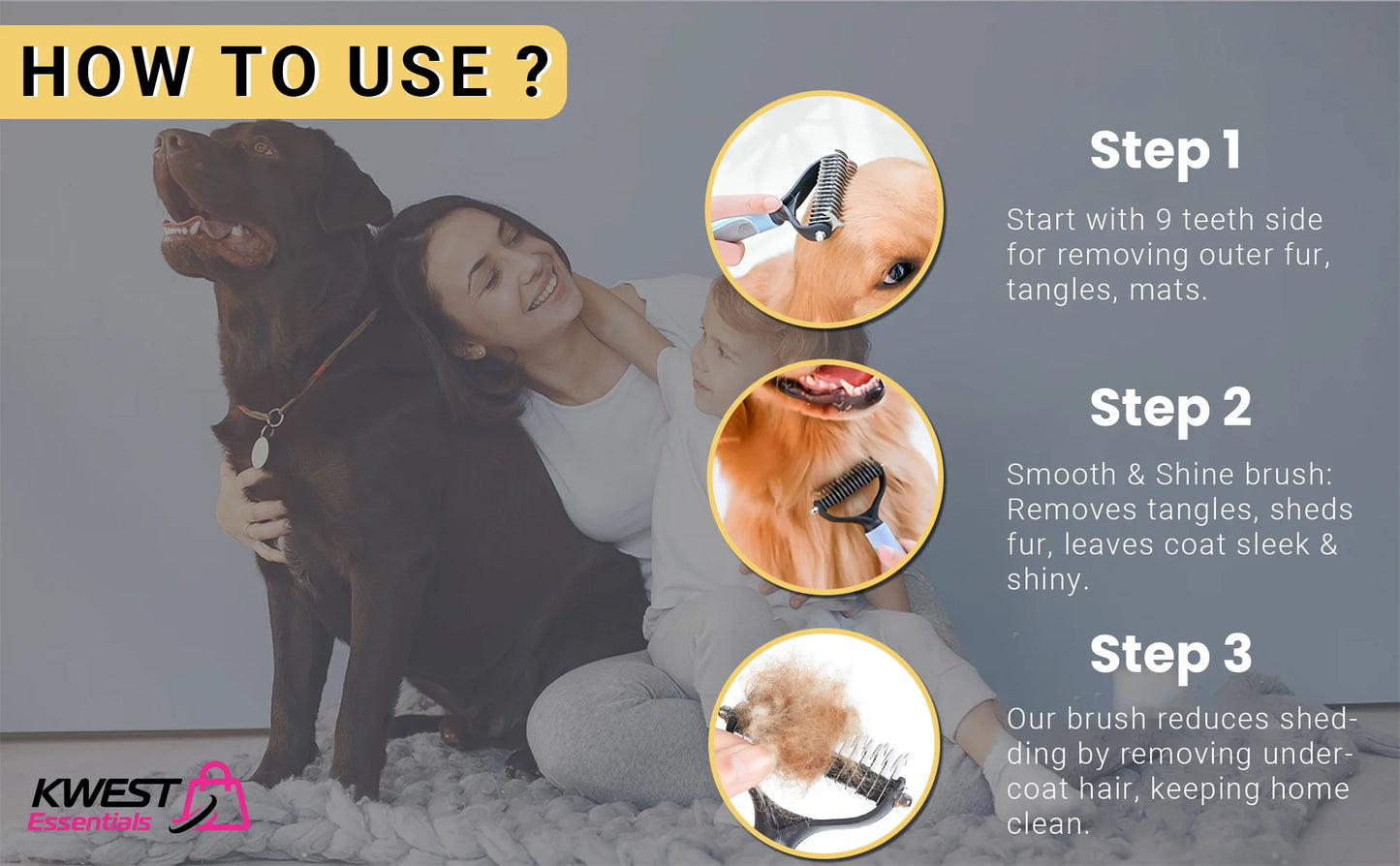 Pet Grooming Brush - Shedding Comb & Dematting Tool for Dogs & Cats, Extra Wide Undercoat Rake