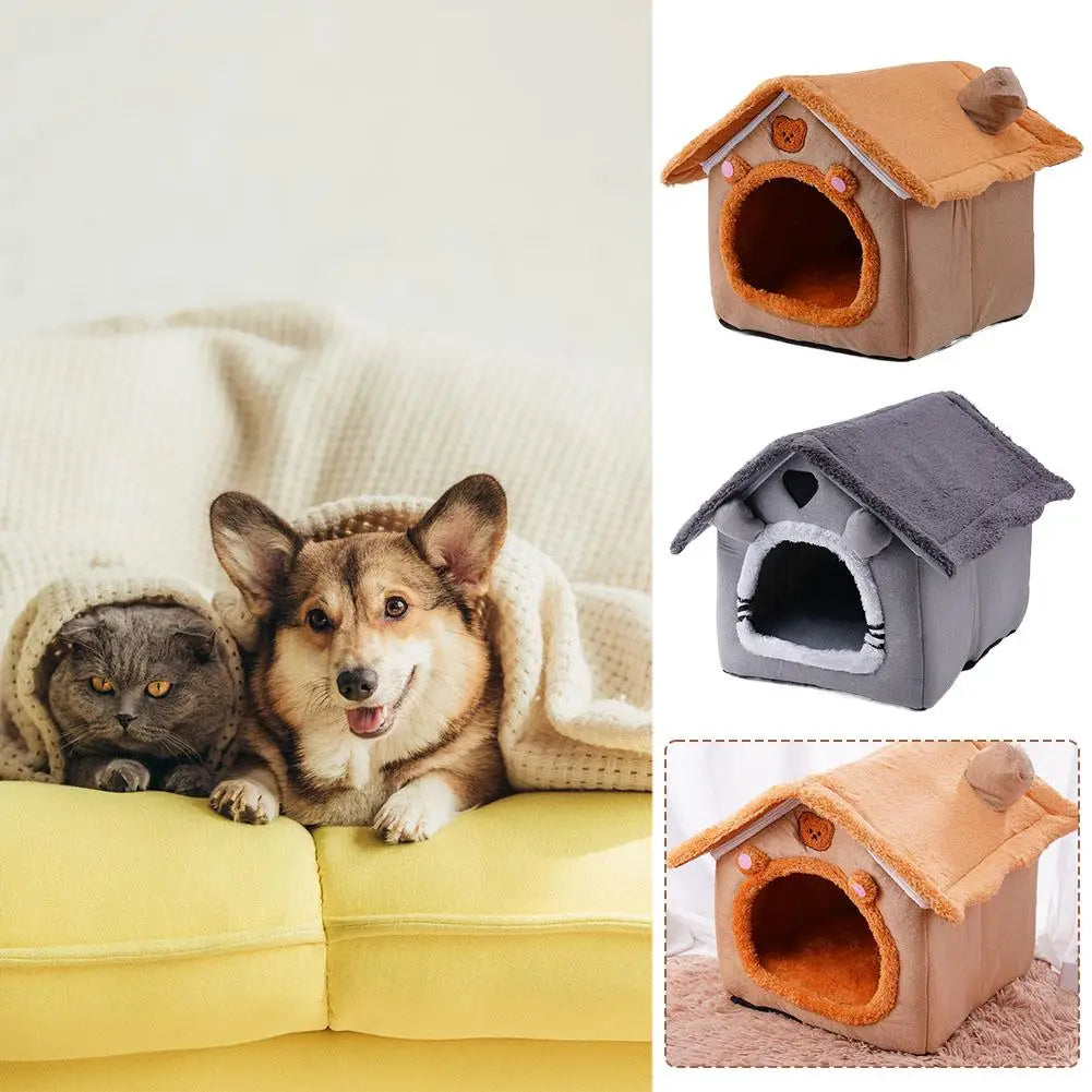 Pet House Bed Cat Cave Dog Kennel Warm Sleeping Bag Cozy Tent Soft Puppy Cushion Mat Indoor Winter Supplies