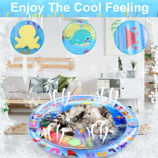 Pet Water Sensory Play Mat for Cats and Dogs Thickened Cooling Pad Interactive Self Play Toy for Pets Summer Indoor Activity