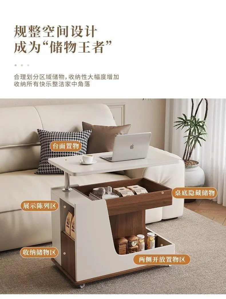 Solid Wood High-End Bedroom Furniture Luxury Modern Slate Multifunctional Side Cabinet Sofa Trolley Lift Capabilities Accessible
