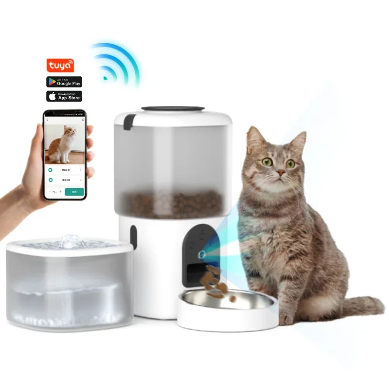 Wholesale Pet Products Supplier 2 In 1 Pet Water Drinking Fountain Dog Food Bowl Wifi Smart Automatic Cat Pet Feeder With Camera