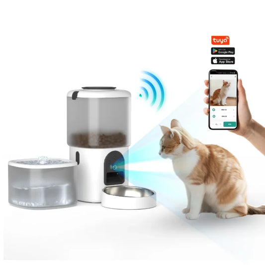 Wholesale Pet Products Supplier 2 In 1 Pet Water Drinking Fountain Dog Food Bowl Wifi Smart Automatic Cat Pet Feeder With Camera
