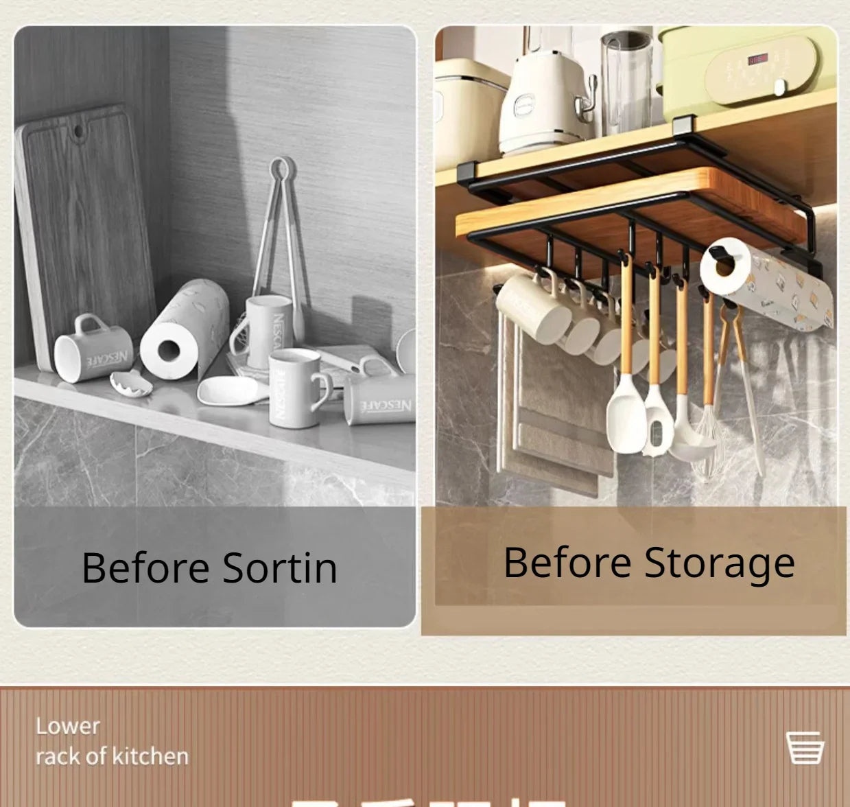 Kitchen Under Cabinet Basket Storage Shelf Cutting Board Rack Kitchen Closet Rack Under Desk Cabinet Office Bathroom Organizers