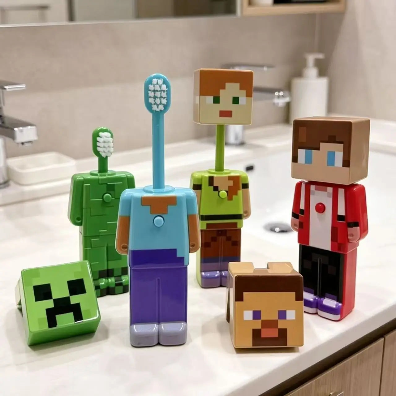 Hot mine craft Retractable Toothbrush Pixel Game Character Soft Bristle Oral Care Brush Portable Daily Wash Accessory Gift ﻿