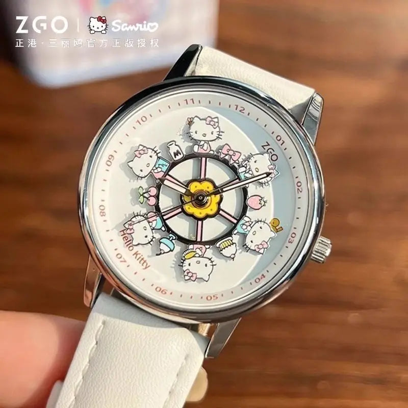 Anime Sanrio Hello Kitty Rotating Glow in The Dark Watch for Women Teen Girls Students Best Friends Birthday Gift Cartoon Cute