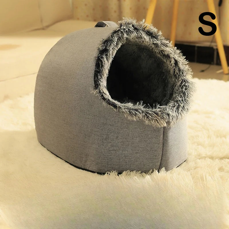 Cozy 2pcs Cat Bed Set - Plush Enclosed Pet Bed & Mat, Washable Cover. Purrfect Christmas Gift! 🎁