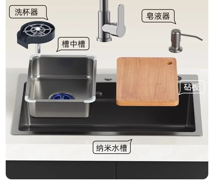 Kitchen Vegetable Basin, Large Sink, 304 Stainless Steel Countertop Sink, Dishwasher, Household Thickened Vegetable Sink