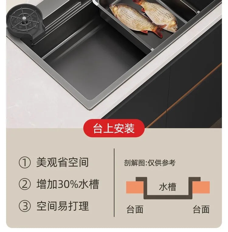 Kitchen Vegetable Basin, Large Sink, 304 Stainless Steel Countertop Sink, Dishwasher, Household Thickened Vegetable Sink