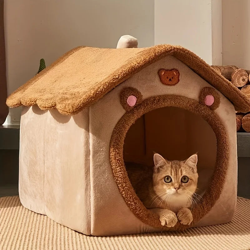 Cozy Winter Pet Bed House - Washable & Warm Cat Cave Nest, Perfect Christmas Gift for Cats/Puppies.