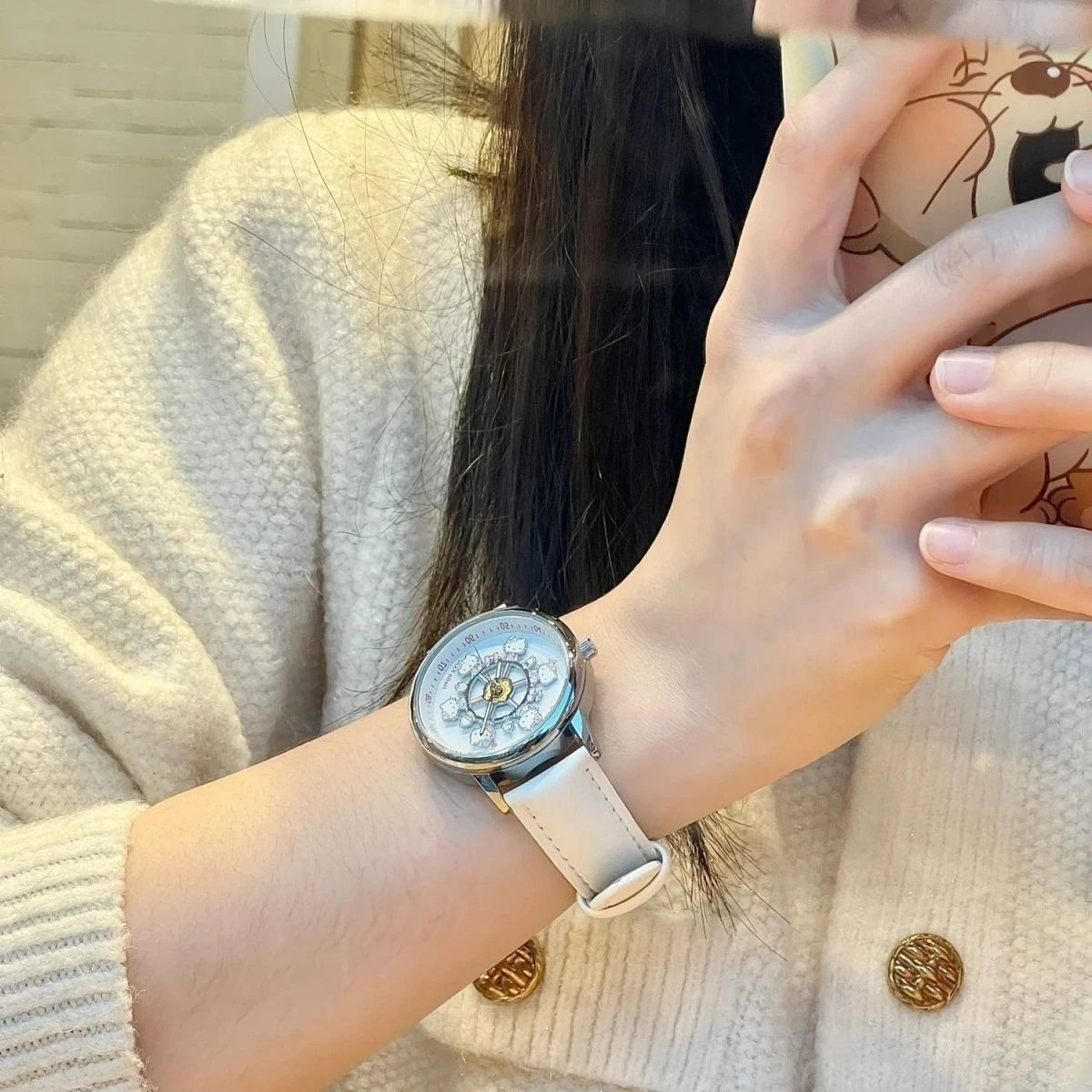 Anime Sanrio Hello Kitty Rotating Glow in The Dark Watch for Women Teen Girls Students Best Friends Birthday Gift Cartoon Cute