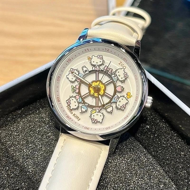Anime Sanrio Hello Kitty Rotating Glow in The Dark Watch for Women Teen Girls Students Best Friends Birthday Gift Cartoon Cute