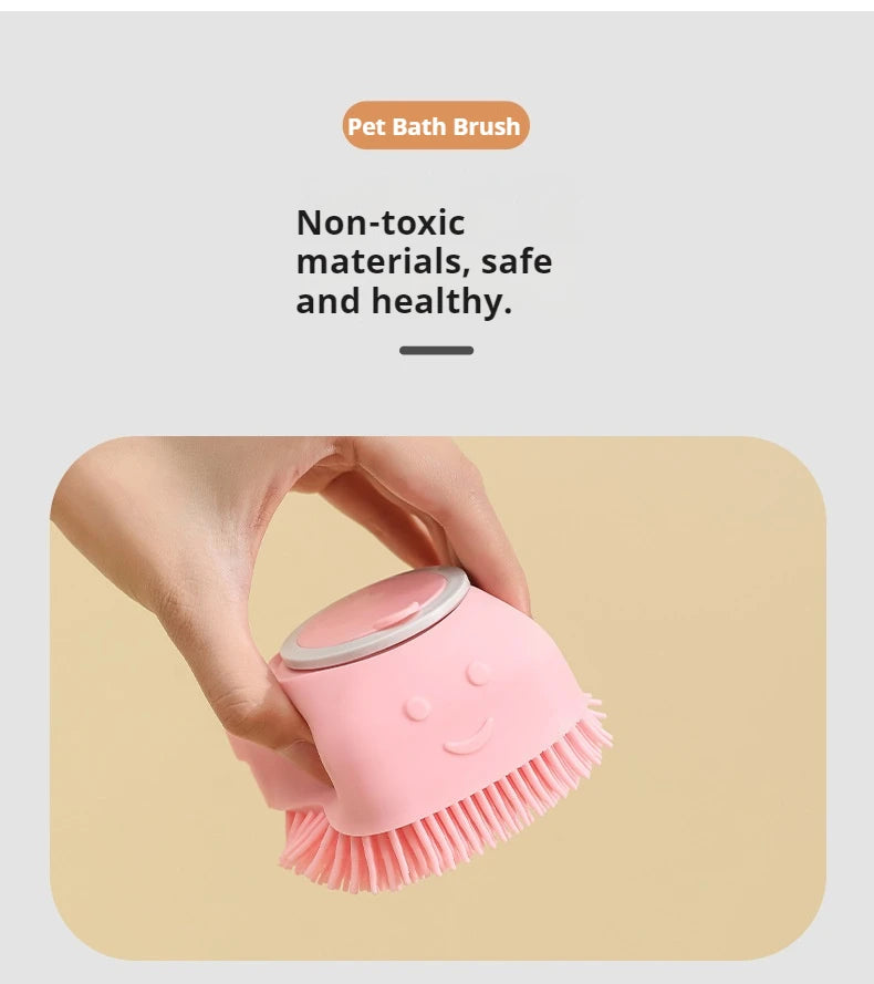 Pet Grooming Bath Massage Brush with Soap and Shampoo Dispenser Soft Silicone Bristle for Long Short Haired Dogs Cats Shower