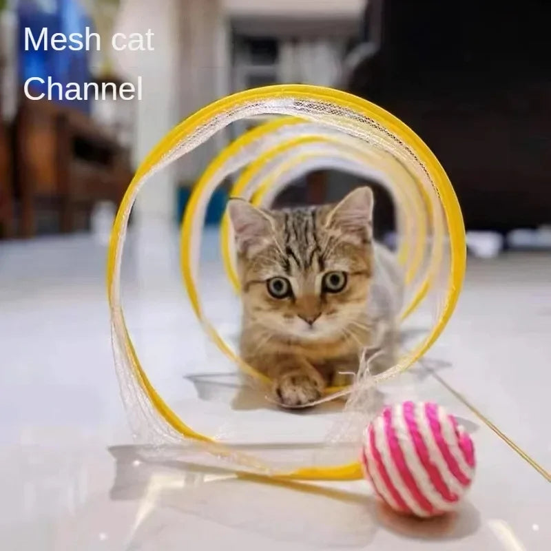 Folded Cat Tunnel S Type Cats Tunnel Spring Toy Mouse Tunnel With Balls And Crinkle Cat Outdoor Cat Toys For Kitten Interactive - Home Pet Hub
