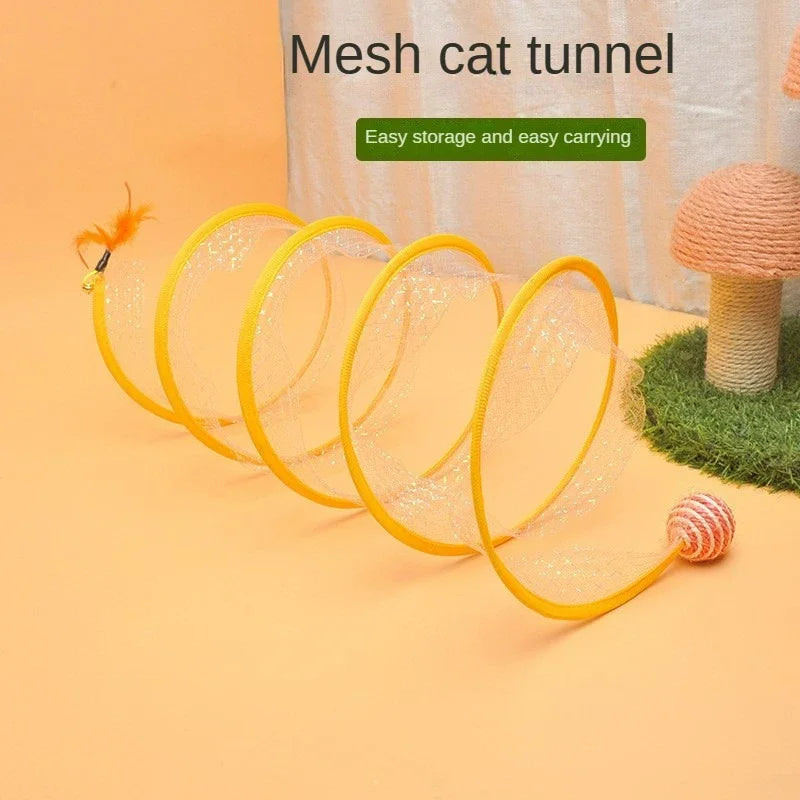 Folded Cat Tunnel S Type Cats Tunnel Spring Toy Mouse Tunnel With Balls And Crinkle Cat Outdoor Cat Toys For Kitten Interactive - Home Pet Hub
