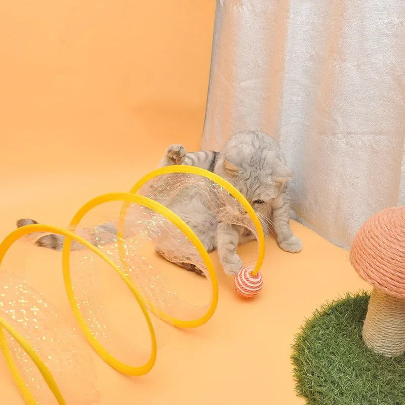 Folded Cat Tunnel S Type Cats Tunnel Spring Toy Mouse Tunnel With Balls And Crinkle Cat Outdoor Cat Toys For Kitten Interactive - Home Pet Hub