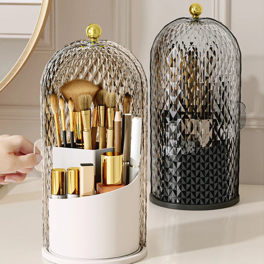 Makeup Brush Storage Rack Rotating Lipstick Eyebrow Pencil Storage Box Dustproof Desktop Compartment Cosmetic Holder