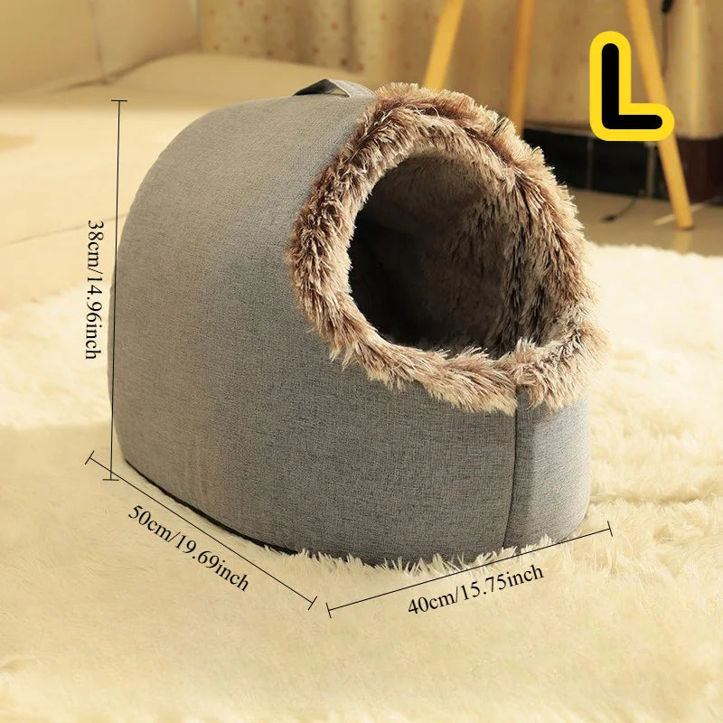Cozy 2pcs Cat Bed Set - Plush Enclosed Pet Bed & Mat, Washable Cover. Purrfect Christmas Gift! 🎁