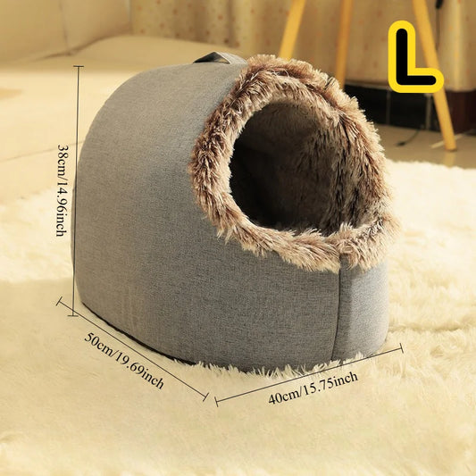 Cozy 2pcs Cat Bed Set - Plush Enclosed Pet Bed & Mat, Washable Cover. Purrfect Christmas Gift! 🎁