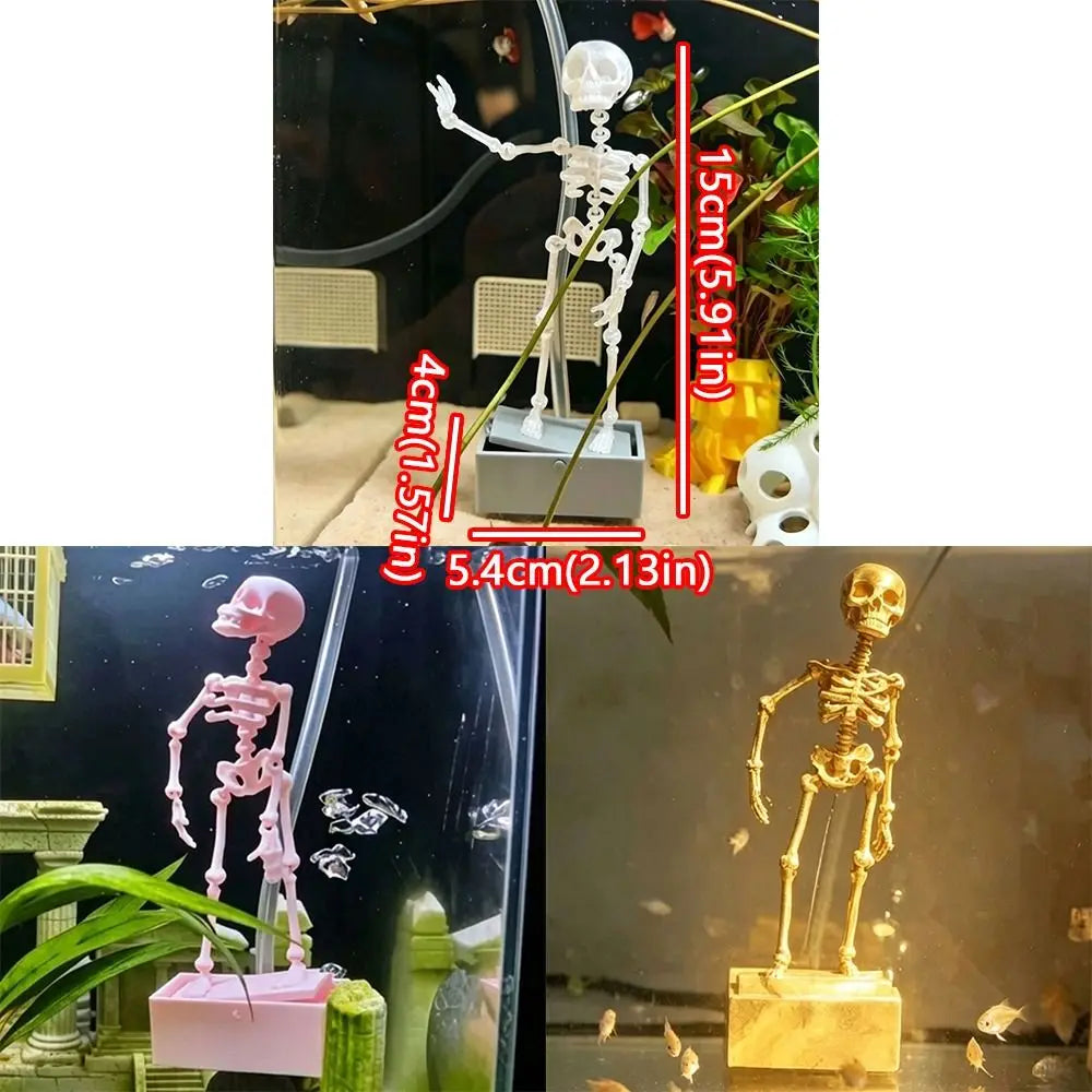3D Printed Dancing Skeleton Aquarium Bubbler Plastic with Air Tube Fish Tank Dance Skull Ornament Gothic Air Driven