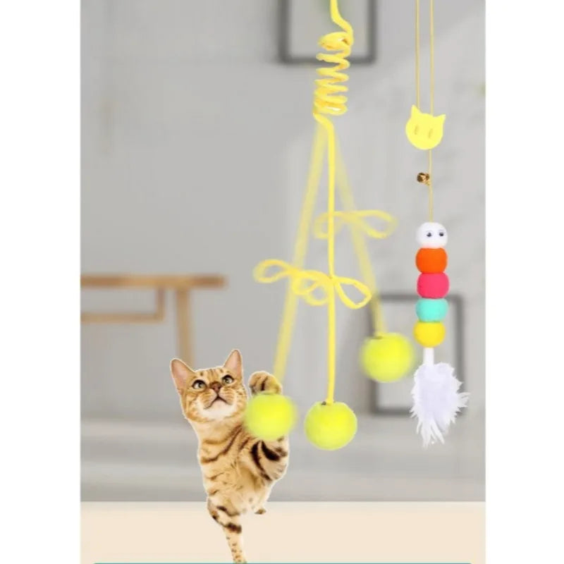 Pet Toy Interactive Cat Toys Funny Cat Stick Spring Rope Ball Plush Toy Interactive Play Training Toys Cats Supplies