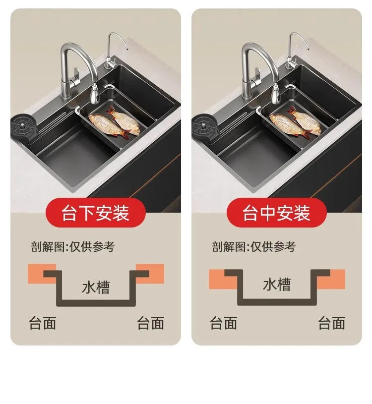 Kitchen Vegetable Basin, Large Sink, 304 Stainless Steel Countertop Sink, Dishwasher, Household Thickened Vegetable Sink