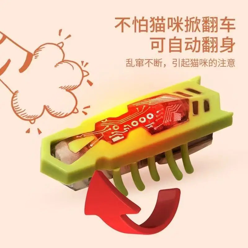 Pet Interactive Mini Electric Bug Cat Toy Kitten Escape Obstacle Automatic Flip Toy Battery Operated Vibration Beetle Supplies