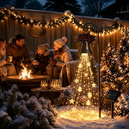 Christmas Bell Cascade Solar Yard Light for Christmas Yard Decor Warm White Cascading Garden Stake Light for Lawn Garden Pathway