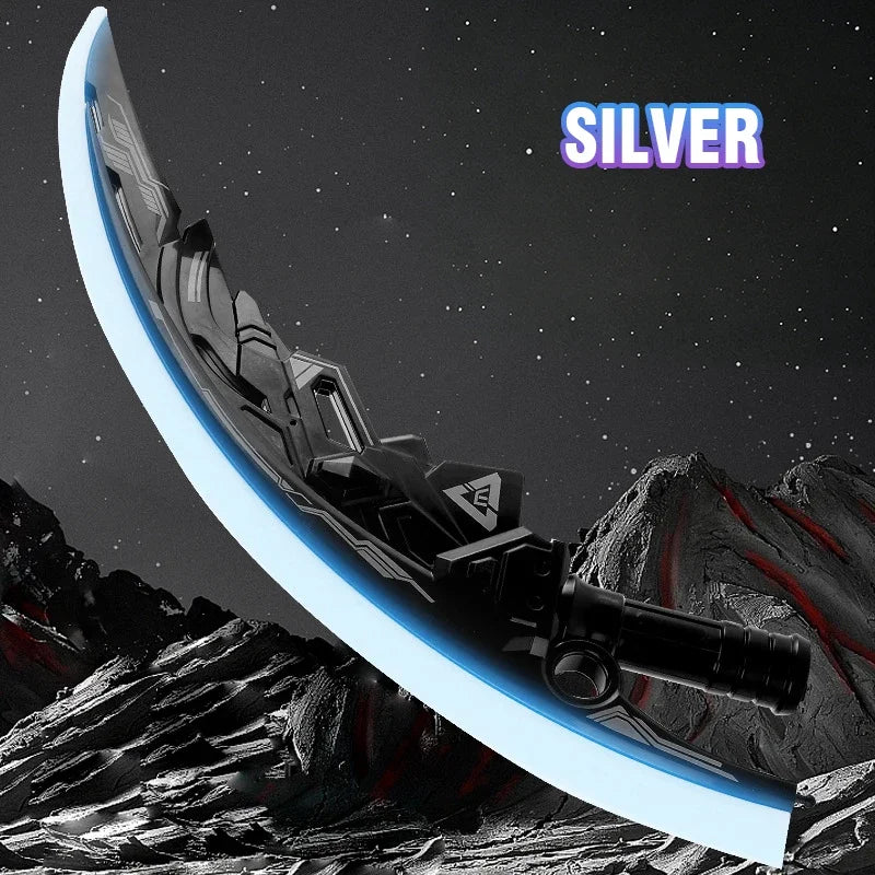 2 IN 1 Luminous Round Moon Curved Double-bladed Glowing Scimitar Creative Sword Toys Flow Light Prop Children's Toy Boy Gifts