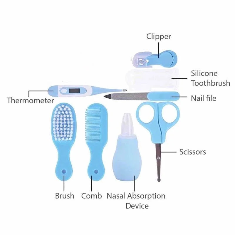 8PCS Baby Grooming Kit, Nail Clipper, Brush, Nasal Aspirator, Comb, and EVA Case for Newborn Care Essentials