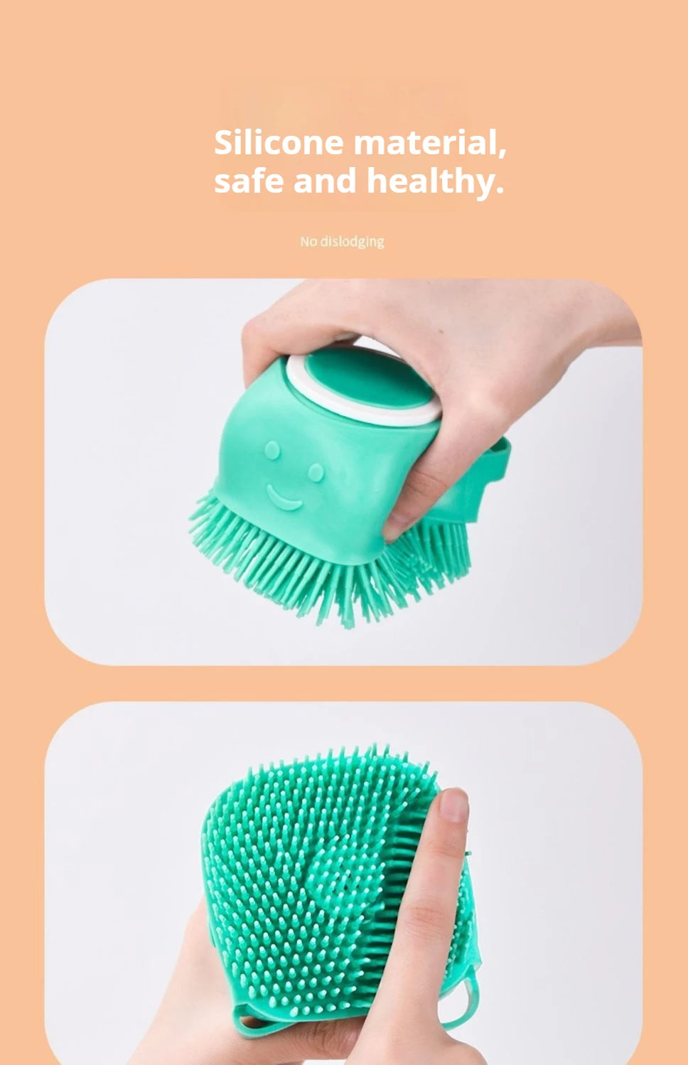 Pet Grooming Bath Massage Brush with Soap and Shampoo Dispenser Soft Silicone Bristle for Long Short Haired Dogs Cats Shower