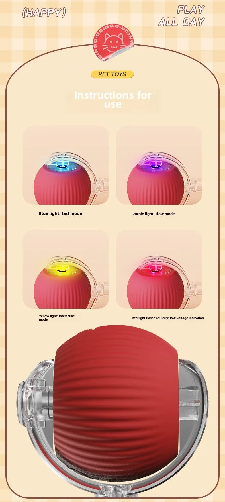 Interactive Rechargeable Pet Toy Ball for Dogs & Cats