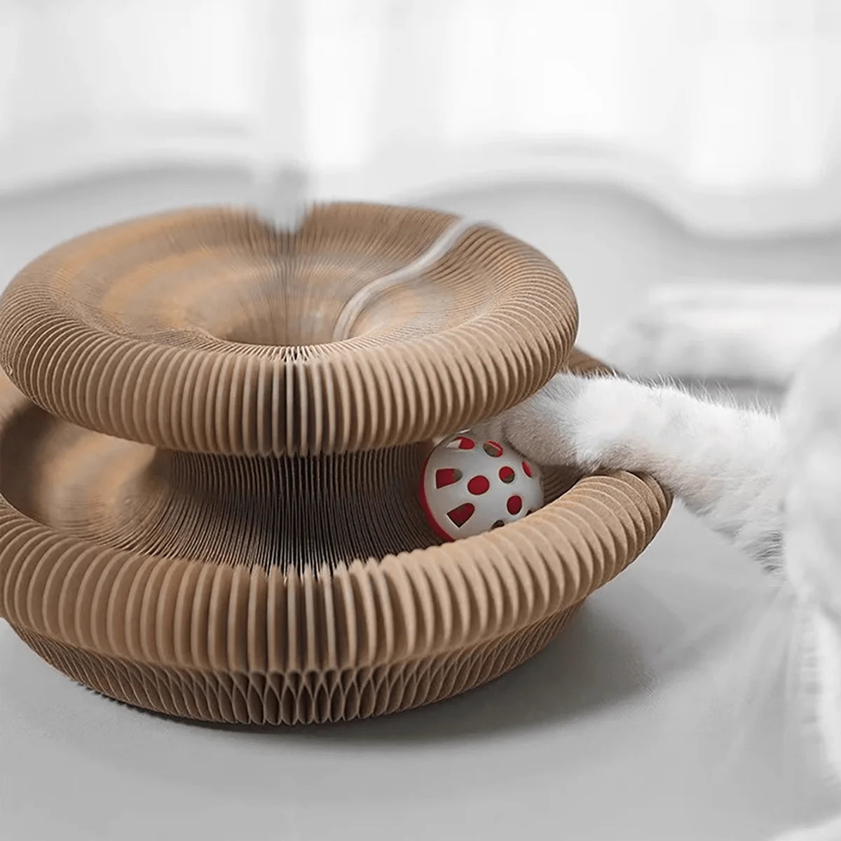 Customized Shopify Dropshipping Foldable Cat Scratcher With Bell Catnip Multi-level Cardboard Toy Kitten Durable Claw Sharpener