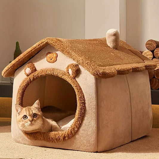 Cozy Winter Pet Bed House - Washable & Warm Cat Cave Nest, Perfect Christmas Gift for Cats/Puppies.