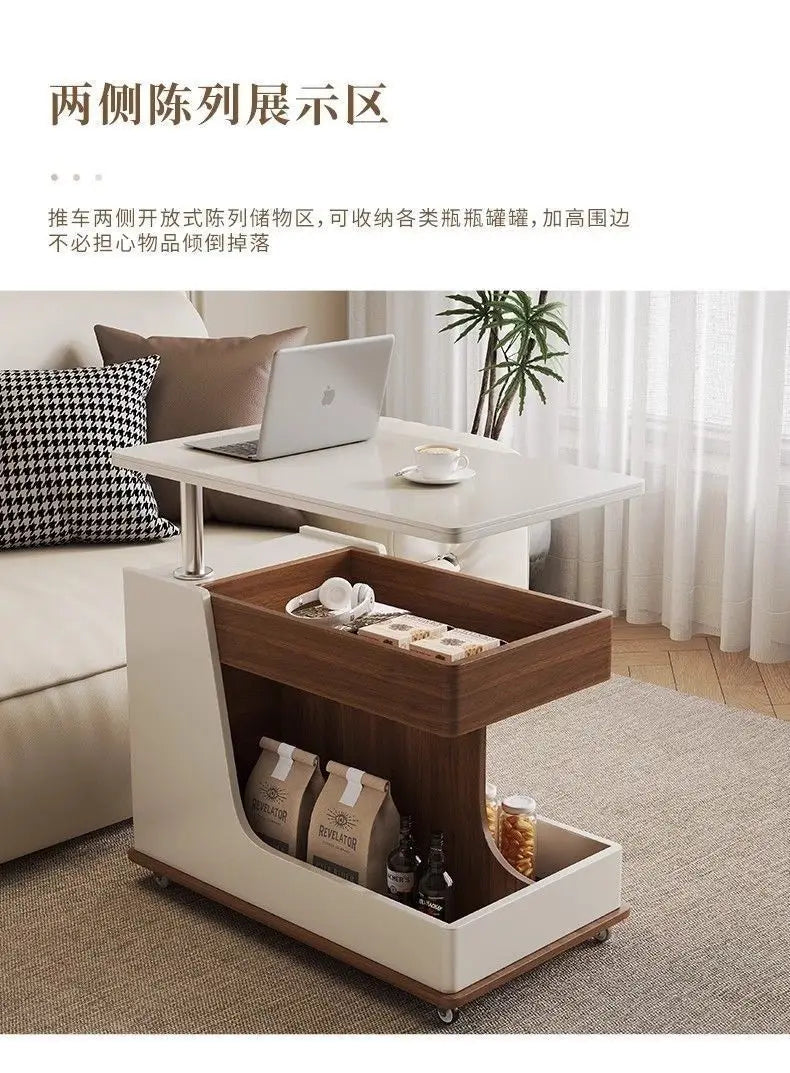 Solid Wood High-End Bedroom Furniture Luxury Modern Slate Multifunctional Side Cabinet Sofa Trolley Lift Capabilities Accessible