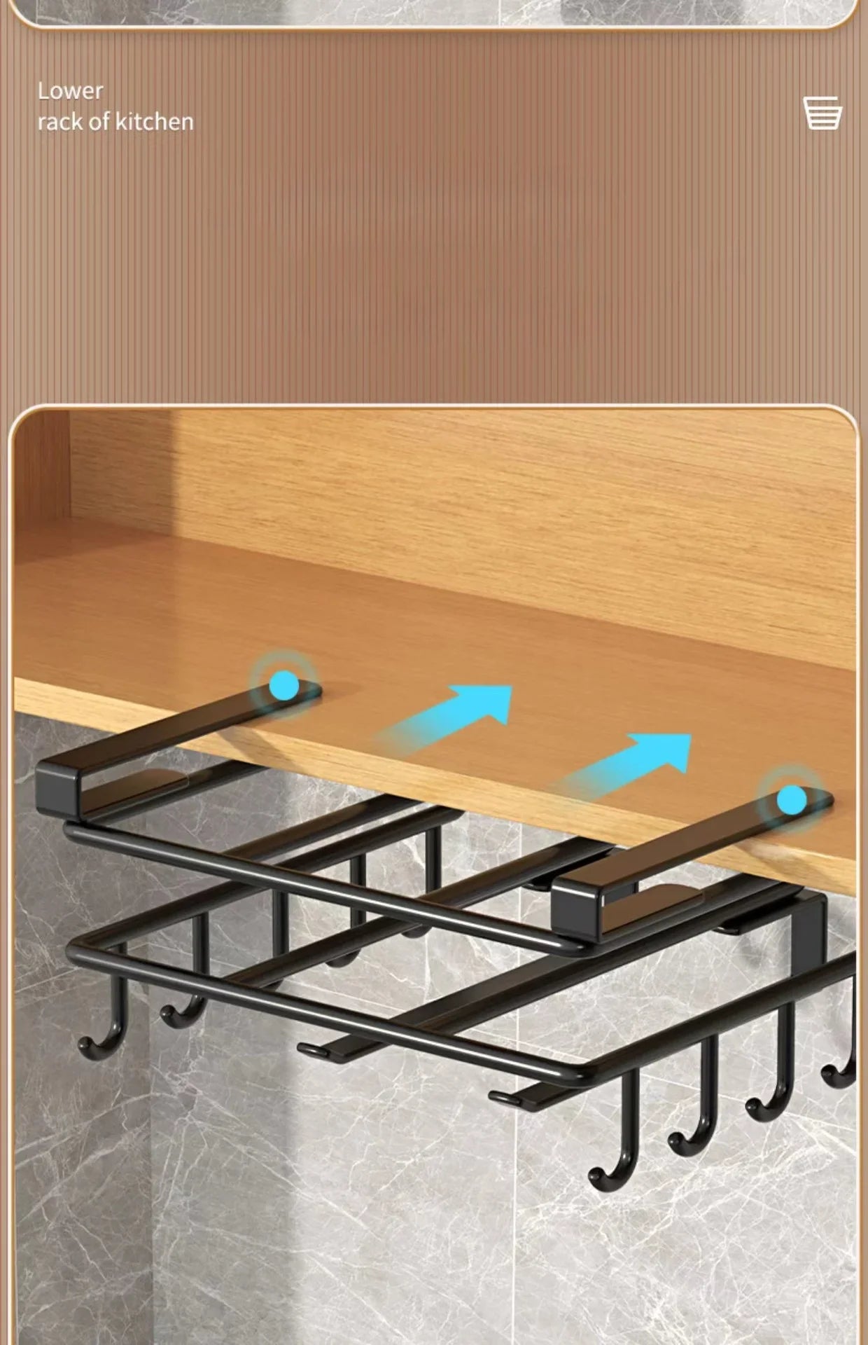 Kitchen Under Cabinet Basket Storage Shelf Cutting Board Rack Kitchen Closet Rack Under Desk Cabinet Office Bathroom Organizers