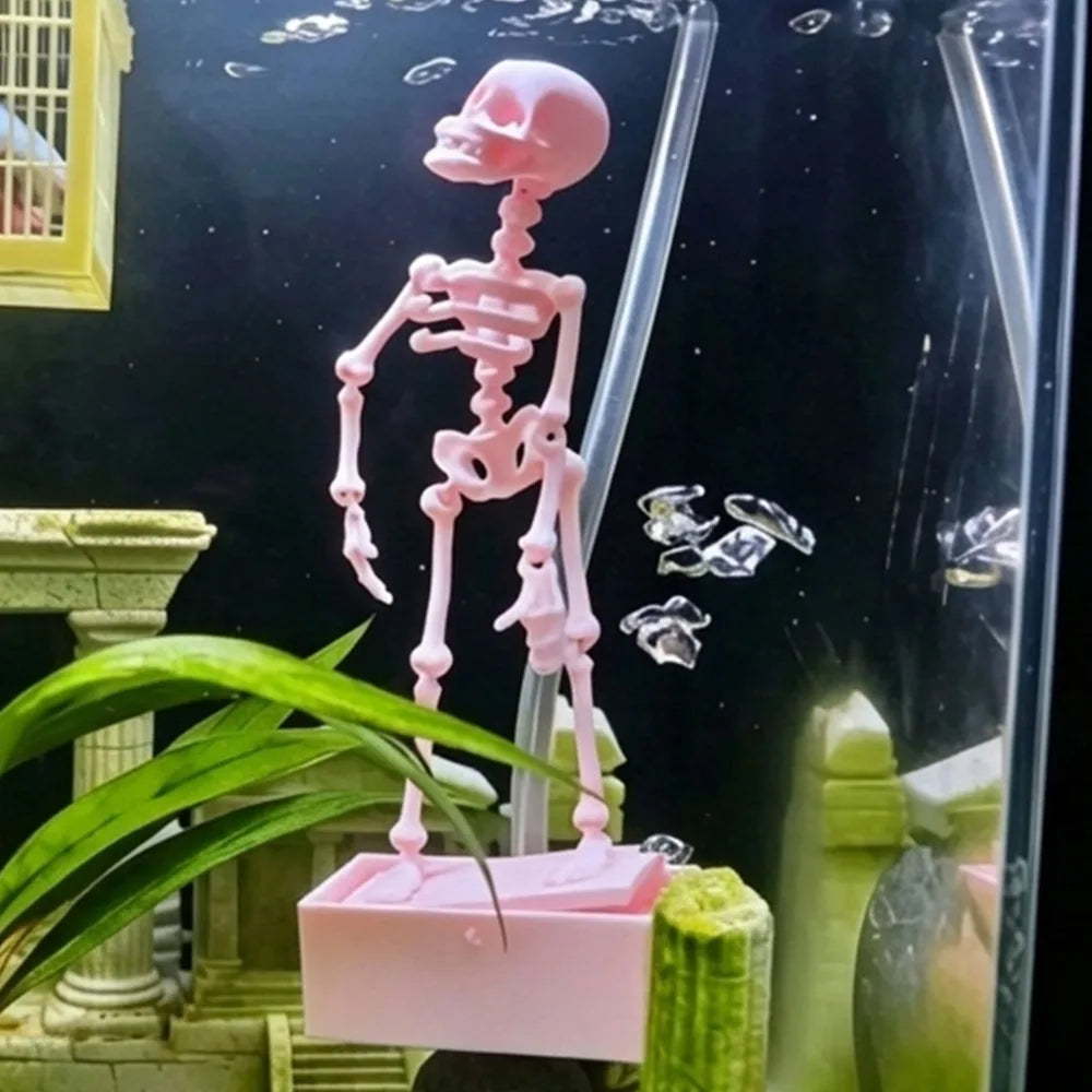 3D Printed Dancing Skeleton Aquarium Bubbler Plastic with Air Tube Fish Tank Dance Skull Ornament Gothic Air Driven
