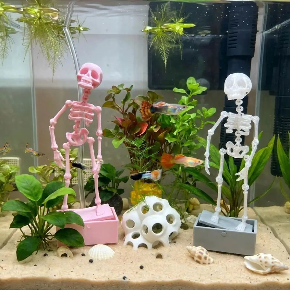 3D Printed Dancing Skeleton Aquarium Bubbler Plastic with Air Tube Fish Tank Dance Skull Ornament Gothic Air Driven