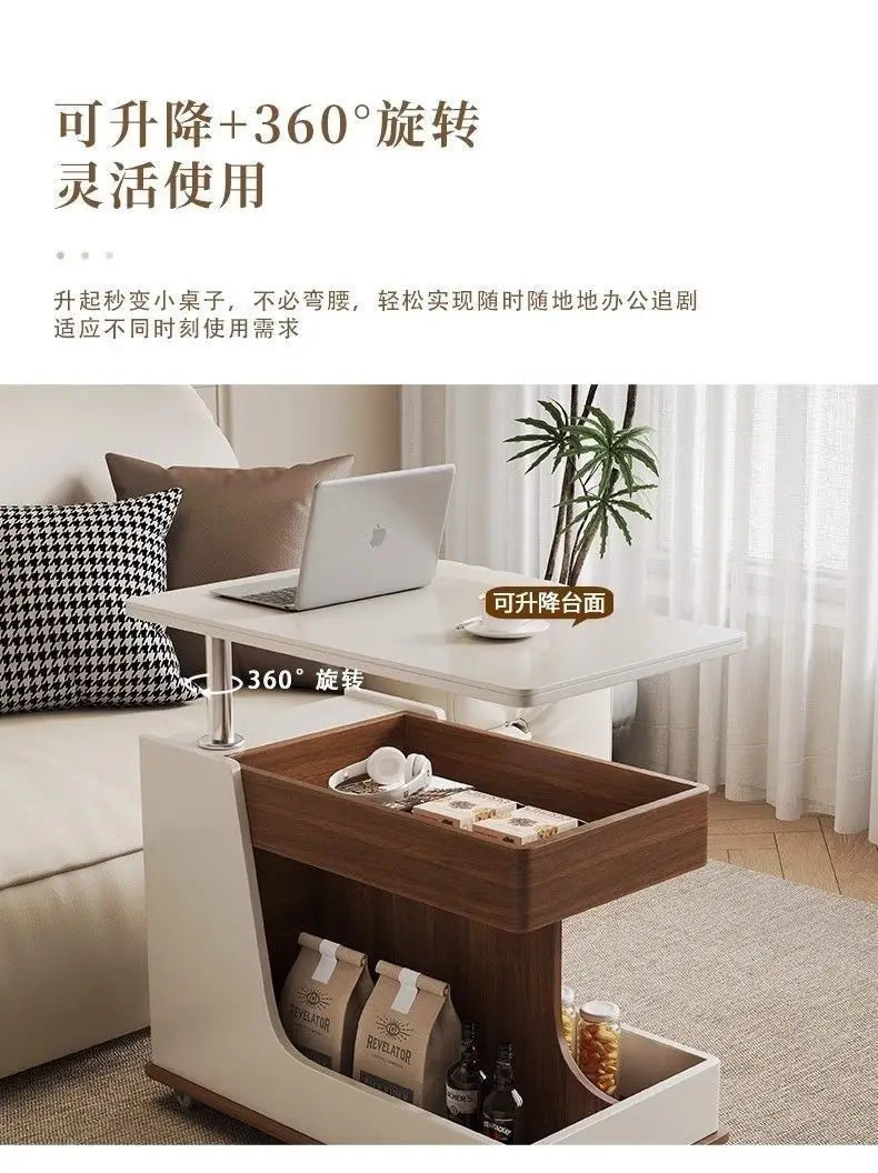 Solid Wood High-End Bedroom Furniture Luxury Modern Slate Multifunctional Side Cabinet Sofa Trolley Lift Capabilities Accessible