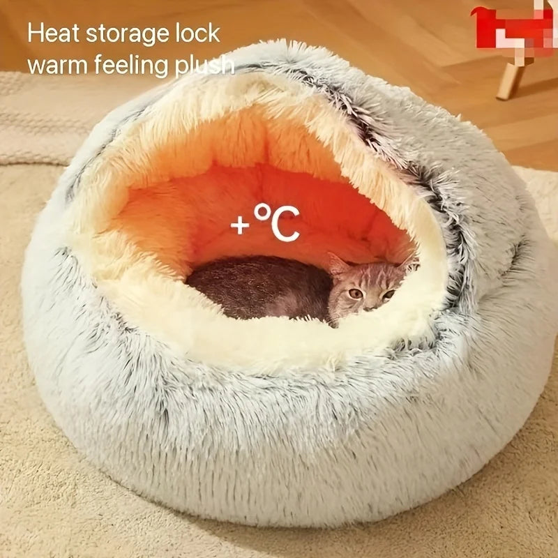 Cozy Plush Cat Bed - Warm Semi-Enclosed Pet Nest for Indoor Cats & Small Dogs. Perfect for Autumn & Winter!