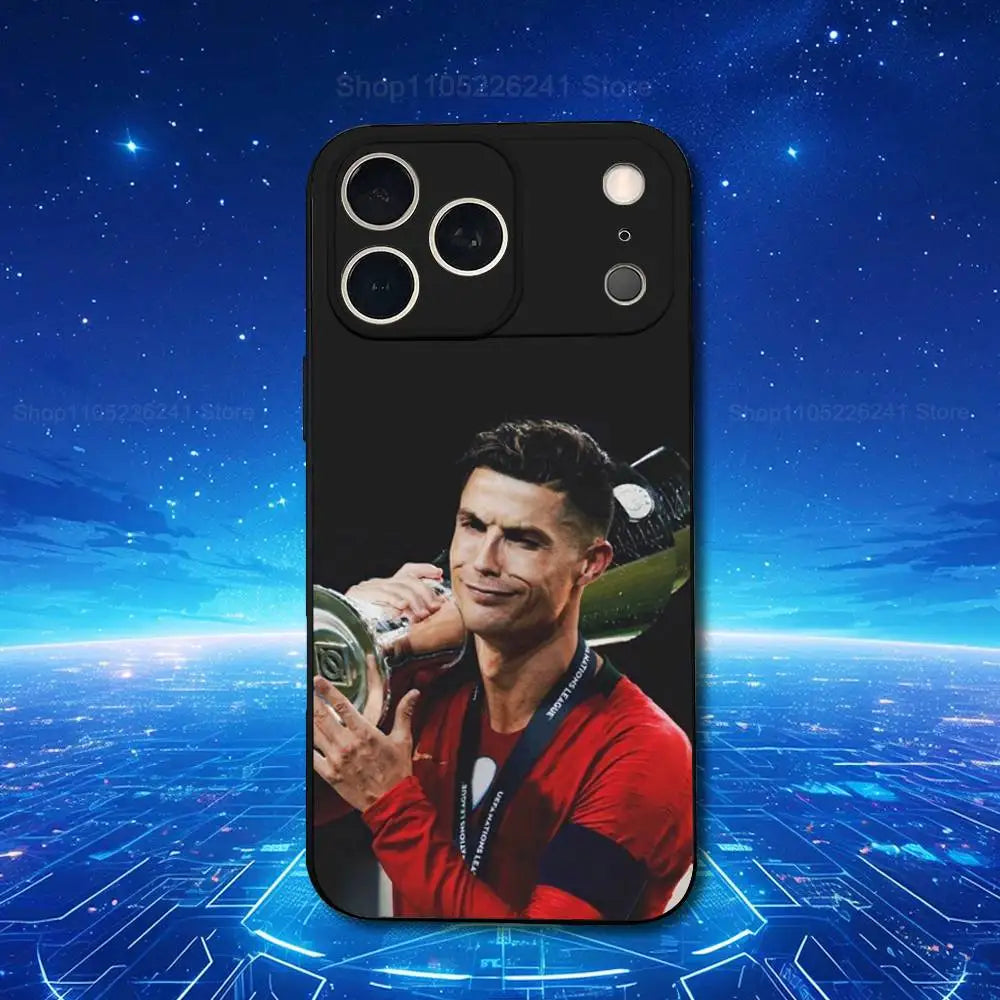 Football R-RoNalDo-ES CR7 Phone Case For iPhone 17,16,15,14,13,12,11,Plus,Pro Max,XS,X,XR,SE,Mini,8,7,Soft Silicone Black