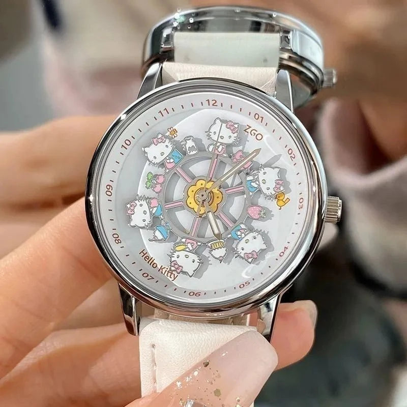 Anime Sanrio Hello Kitty Rotating Glow in The Dark Watch for Women Teen Girls Students Best Friends Birthday Gift Cartoon Cute